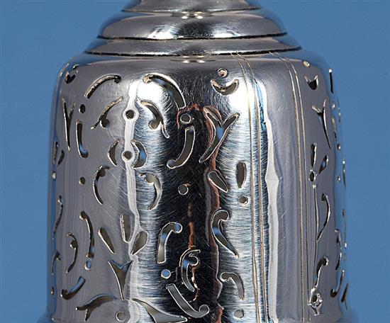 A George V silver sugar caster, Height 9 ½”/242mm Weight 8.4oz/238grms.